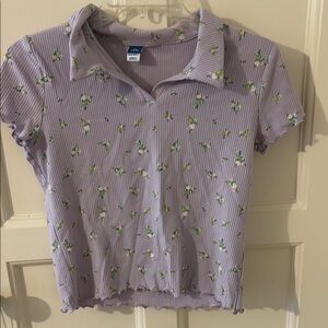Purple Floral Ribbed Polo Shirt